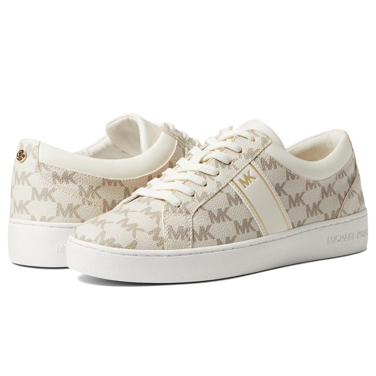 Womens Michael Kors Juno Stripe Lace-Up Shoe Sneaker Vanilla Ivory Gold 9 M New